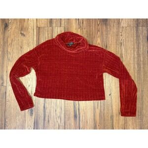 Poof New York Women Rust Orange Ribbed Chenille Cowl Neck Cropped Sweater Small